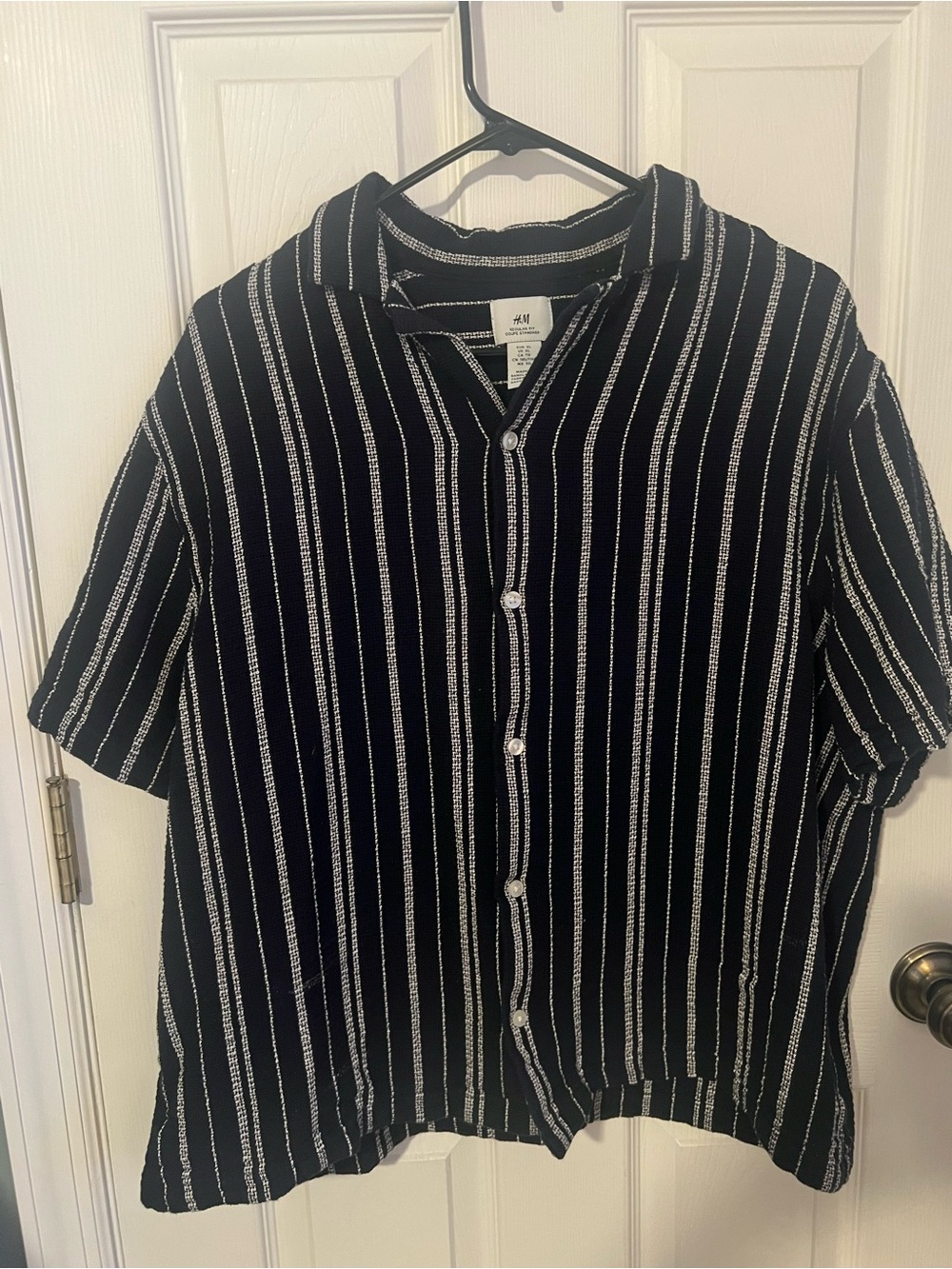 H&M Mens Regular Fit Striped Textured Short Sleeve Button Up Shirt XL